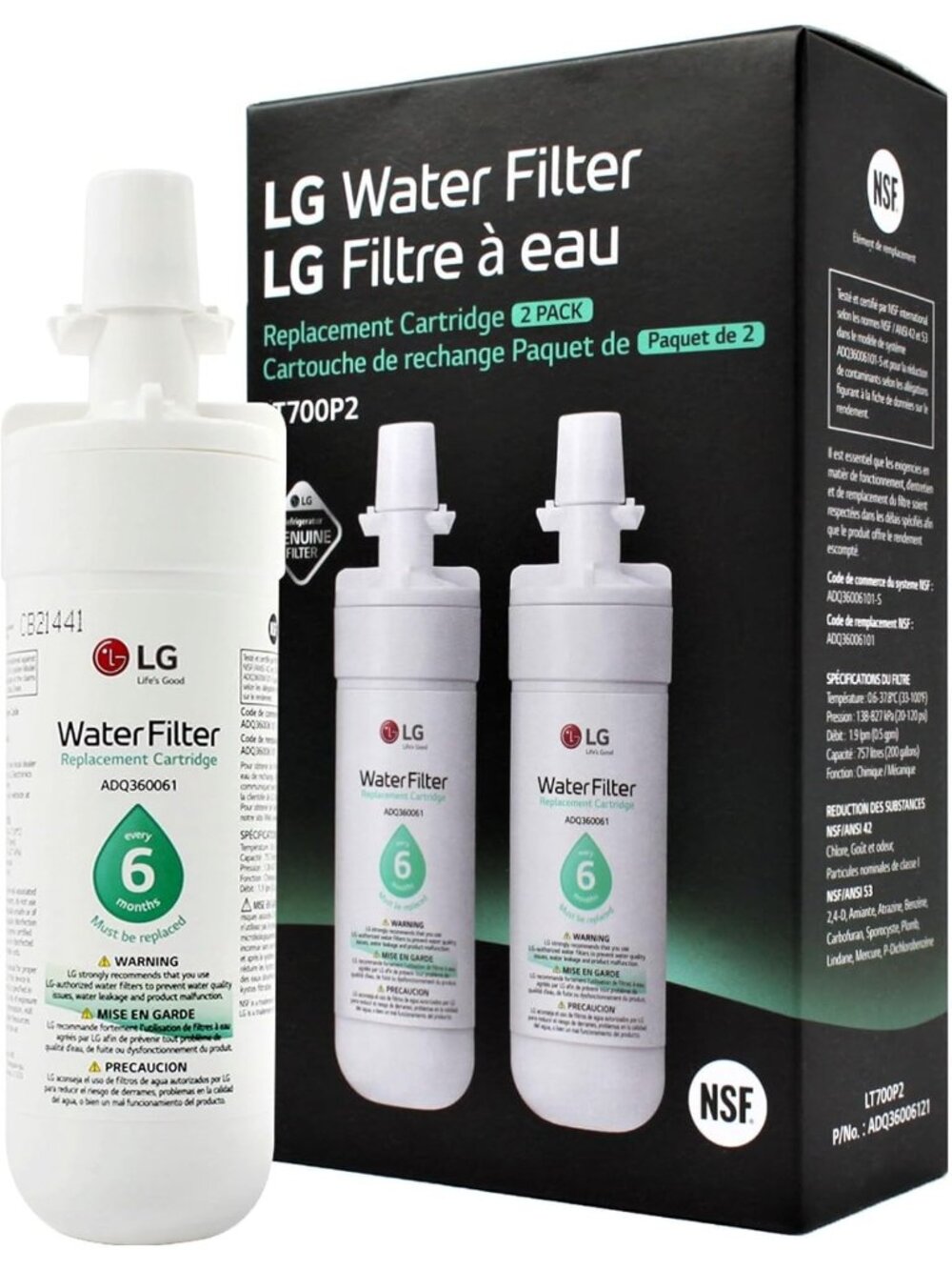 Genuine LG Pack of 2 Refrigerator Water Filters LT700P2 ADQ36006101 ADQ36006121